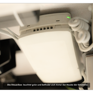 2c. | Kontrollieren Sie, ob die Steuerbox funktioniert, indem Sie prüfen, ob die grüne Lampe leuchtet. Leuchtet sie nicht? Befolgen Sie 2d. Leuchtet sie auf? Folg 2e.