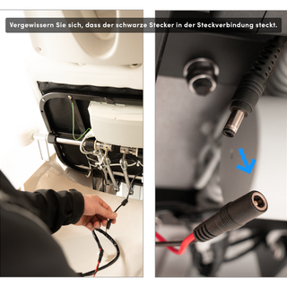 3g. | Prüfen Sie, ob der schwarze Stecker richtig sitzt. Er sollte im roten Anschluss befestigt sein. Wenn dies nicht funktioniert, füllen Sie bitte das Formular aus.