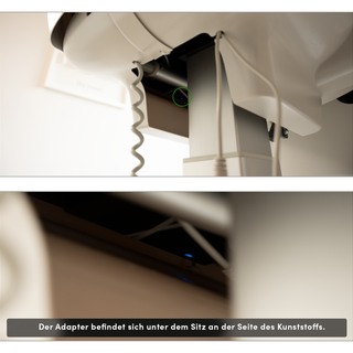 3b. | Schauen Sie an der Unterseite des Sitzes nach, ob ein blaues Licht auf dem Adapter sichtbar ist.