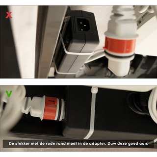 3c. | Als het lampje niet brandt, controleer of de stroomkabel goed in de adapter zit. Duw deze stevig aan. Werkt het nog steeds niet? Vul dan het onderstaande formulier in.